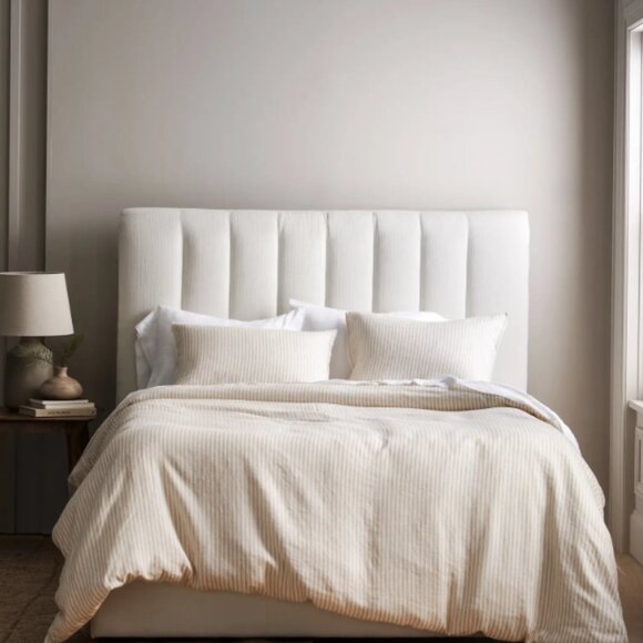 Quince Other - Quince European Linen King Duvet Cover With Shams - Natural / White Stripes 3 pc